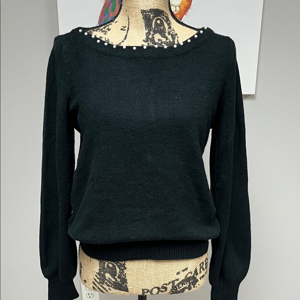 Ann Taylor Factory Black Sweater with Pearl Accents. NWT